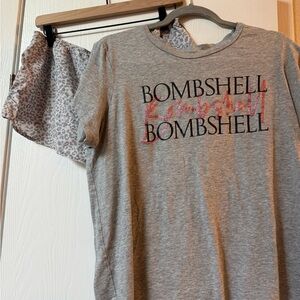 Victoria Secrets Sleep Set Bombshell grey and pink tee xl bottoms M